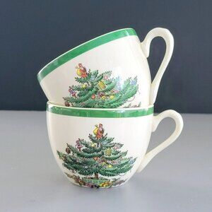 Vintage Spode England Christmas Tree Cup Set of 2, c1990s Classic Holiday Dishes